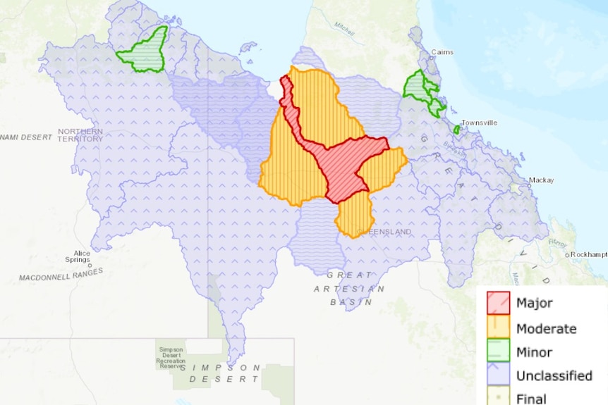 a map showing qld flood warning zones