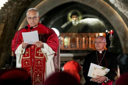 Pope Leo XIV delivers his speech in front of the tomb of Saint Charbel Makhlouf at the Monastery of Saint Maroun, in Annaya, Lebanon on Monday. Credit: Domenico Stinellis/REUTERS Pope Leo XIV delivers his speech in front of the tomb of Saint Charbel Makhlouf at the Monastery of Saint Maroun, in Annaya, Lebanon on Monday.