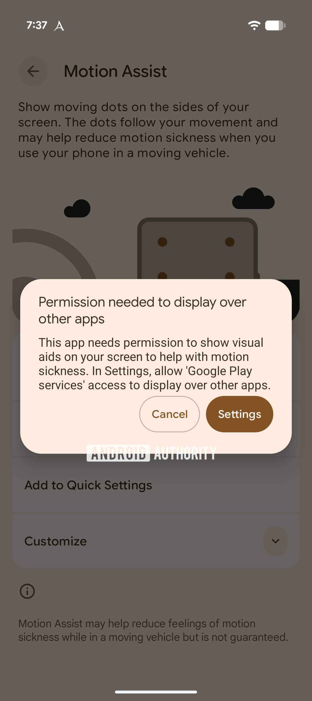 Android Motion Assist draw over other apps