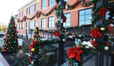 Armour Building Holiday Lights in the Fort Worth Stockyards