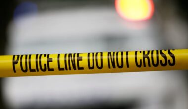 Police tape at crime scene.