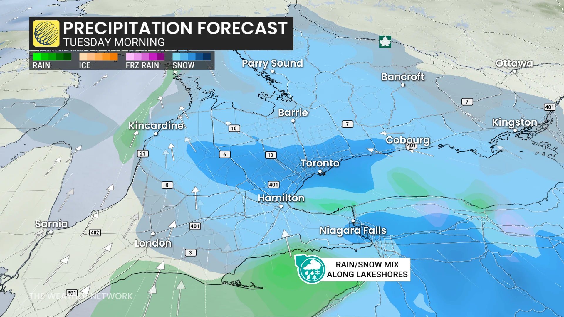 Baron - Tuesday morning precipitation Ontario - Dec 22