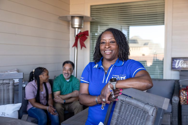 Sharon Denson (right) lives in Schertz with her daughter Emalee Denson (back left) and her husband Scott Denson.