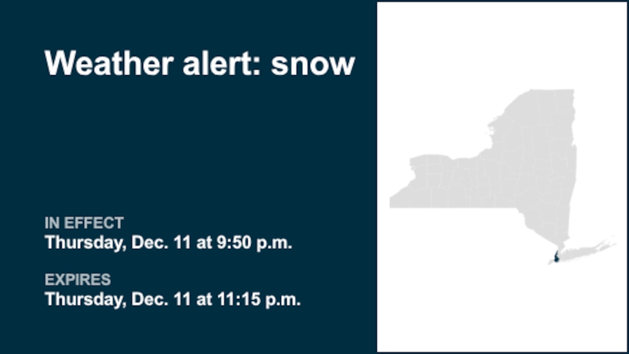 Look for snow in Kings (Brooklyn) and New York (Manhattan) County Thursday night