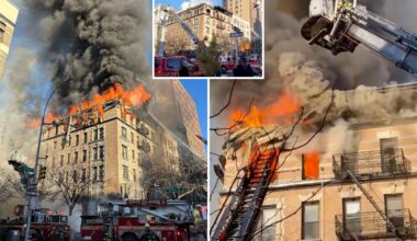 Flames erupt from windows, roof as blaze engulfs NYC apartment building