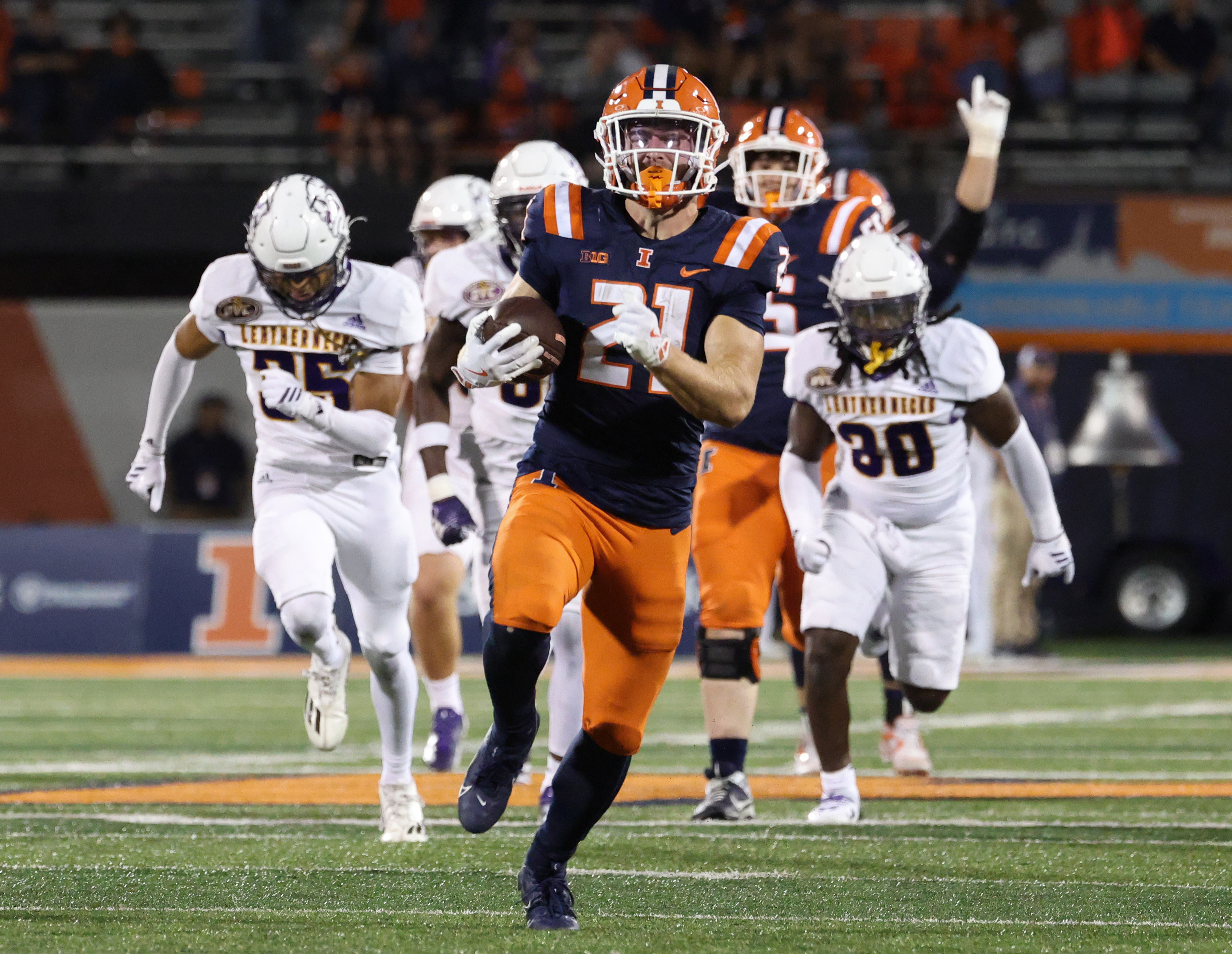 Illinois running back Aidan Laughery breaks free for a touchdown...