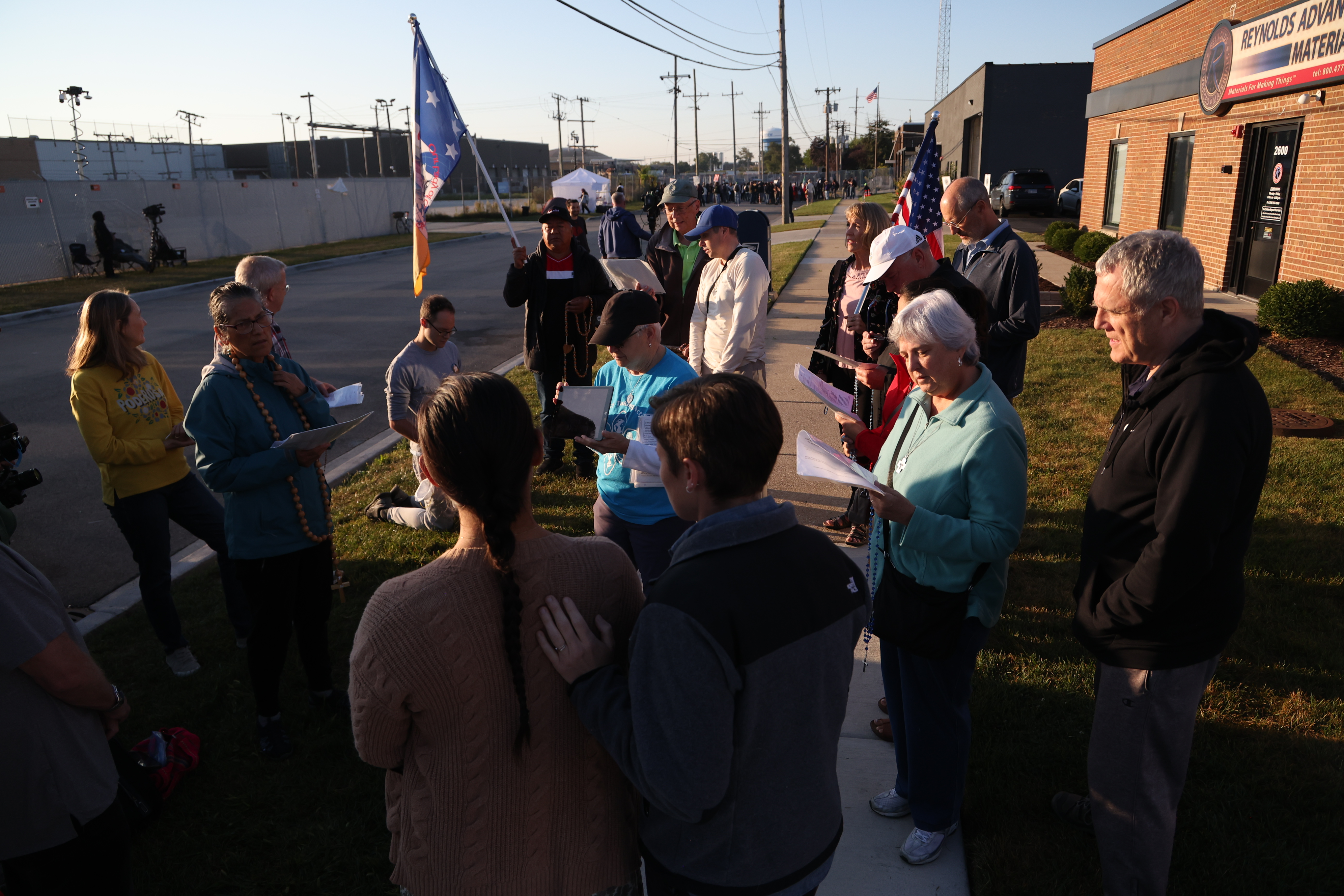 People pray outside theÂ U.S. Immigration and Customs EnforcementÂ holding facility in...