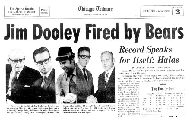 Chicago Bears coach Jim Dooley was fired on Dec. 29, 1971. (Chicago Tribune)