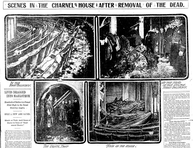 The Tribune told of the devastating fire at the Iroquois Theatre, published the day after on Dec. 31, 1903, where over 600 people died. (Chicago Tribune)