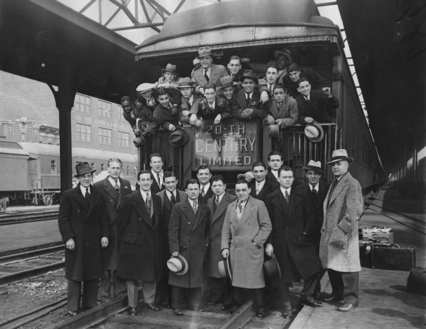 New York's Golden Gloves winners arrive in Chicago at the LaSalle Street Station on the 20th Century Limited, circa 1930. (Swain Scalf/Chicago Tribune)
