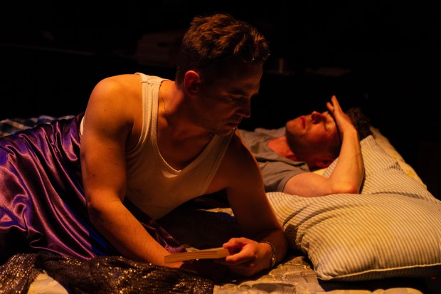 Grant Carriker as Louis Ironson and Ryan Hake as Prior Walter in "Part One: Millennium Approaches" from "Angels in America" by Invictus Theatre Company at the Windy City Playhouse. (Aaron Reese Boseman)