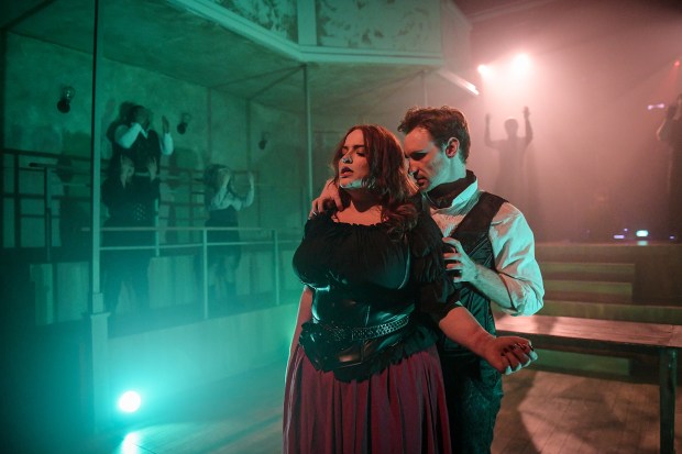 Ava Lane Stovall, David Moreland and cast in "Jekyll & Hyde" by Kokandy Productions at the Chopin Theatre. (Evan Hanover)