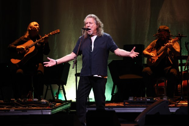 Robert Plant performs with Saving Grace at the Vic Theatre on Nov. 12, 2025. (John J. Kim/Chicago Tribune)
