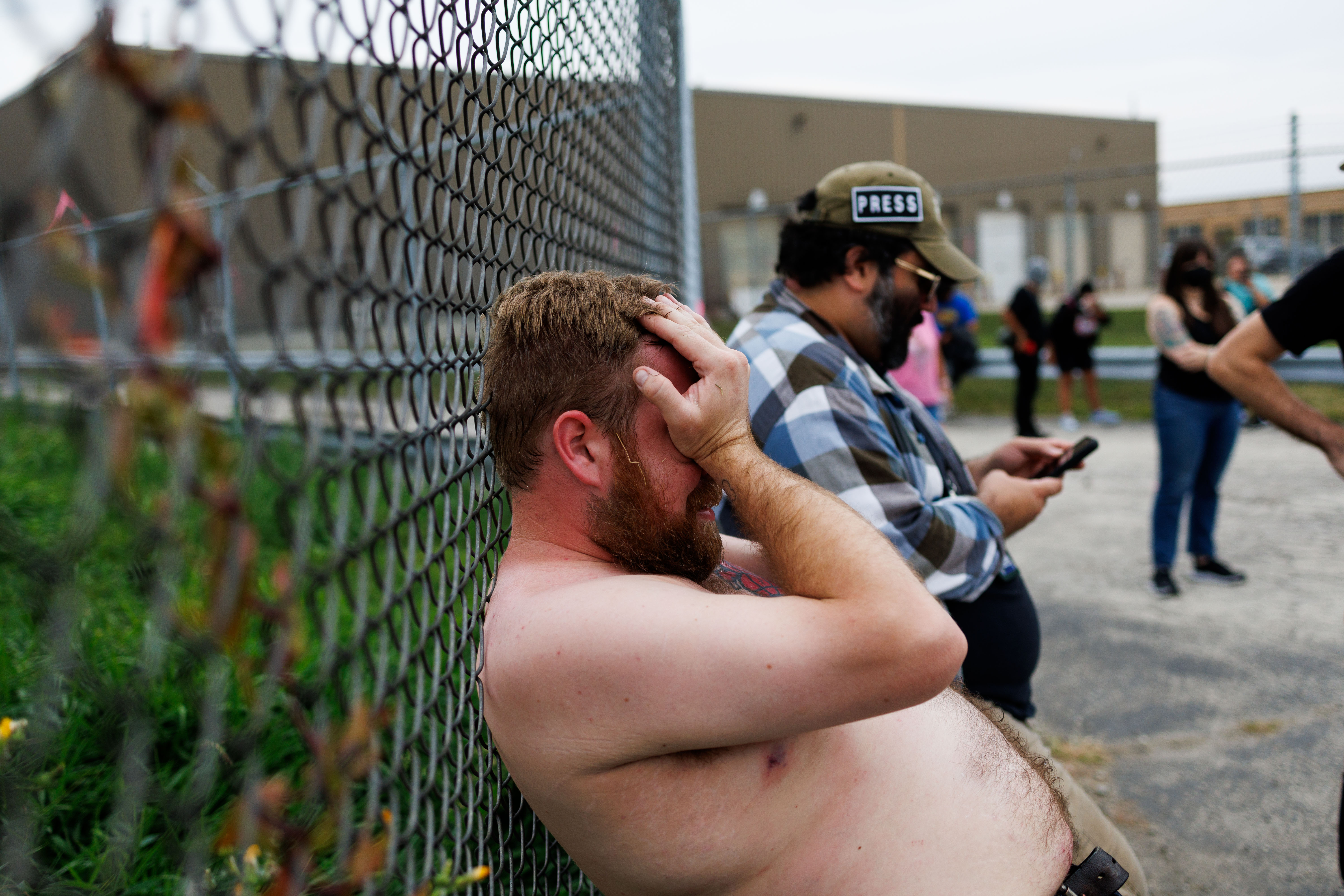 A protester who was shot with pepper balls while blocking...