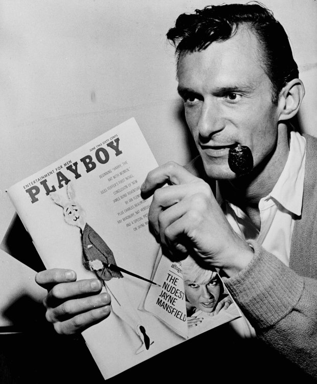 Playboy magazine founder Hugh Hefner, a University of Illinois alum, turned a modest America on its ear with photographs of beautiful nude women mixed with provocative writing. Date on magazine is June 1963. (John Austad/Chicago Tribune)