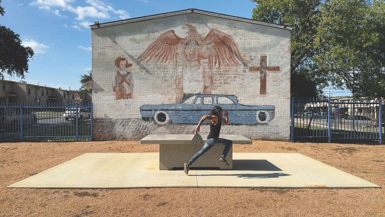 “Wearing Huaraches acquired in Mexico — a gesture of cultural continuity, appreciation and consciousness,” the artist said in a statement, “I run through spaces that hold memory, migration and transformation."