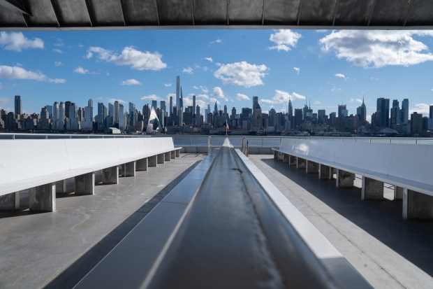 NY Waterway's new 500-passenger ferry Jackie Robinson is pictured at the Weehawken Ferry Terminal Tuesday, Jan. 27, 2025 in Weehawken, New Jersey. The ferry enters service on what would be Jackie Robinson's 105th birthday Jan. 31. (Barry Williams/ New York Daily News)