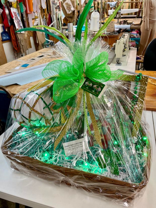 This basket designed by James May Costume Company, featuring their iconic Philadelphia Eagles Fan Hat and other unique goodies, will be among the plethora of raffle items at the next Delco Press Club luncheon, with all proceeds going to the Press Club's Scholarship Fund, to be awarded to deserving students studying Communications and Journalism at local colleges. (COURTESY OF DELCO PRESS CLUB)