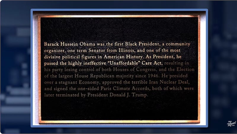 Jimmy Kimmel Live! Photo of Obama's plaque in Trump's Presidential Walk of Fame. (Emphasis Jimmy's.)