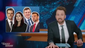 Jordan Klepper hosts the Dec. 4, 2025 edition of "The Daily Show" (Credit: Comedy Central)