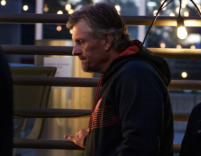(Leah Hogsten | The Salt Lake Tribune)  The University of Utah football team head coach Kyle Whittingham mourns the loss of student-athlete Aaron Lowe during a candlelight vigil at the A Ray Olpin Student Union southwest lawn, Sept. 29, 2021.