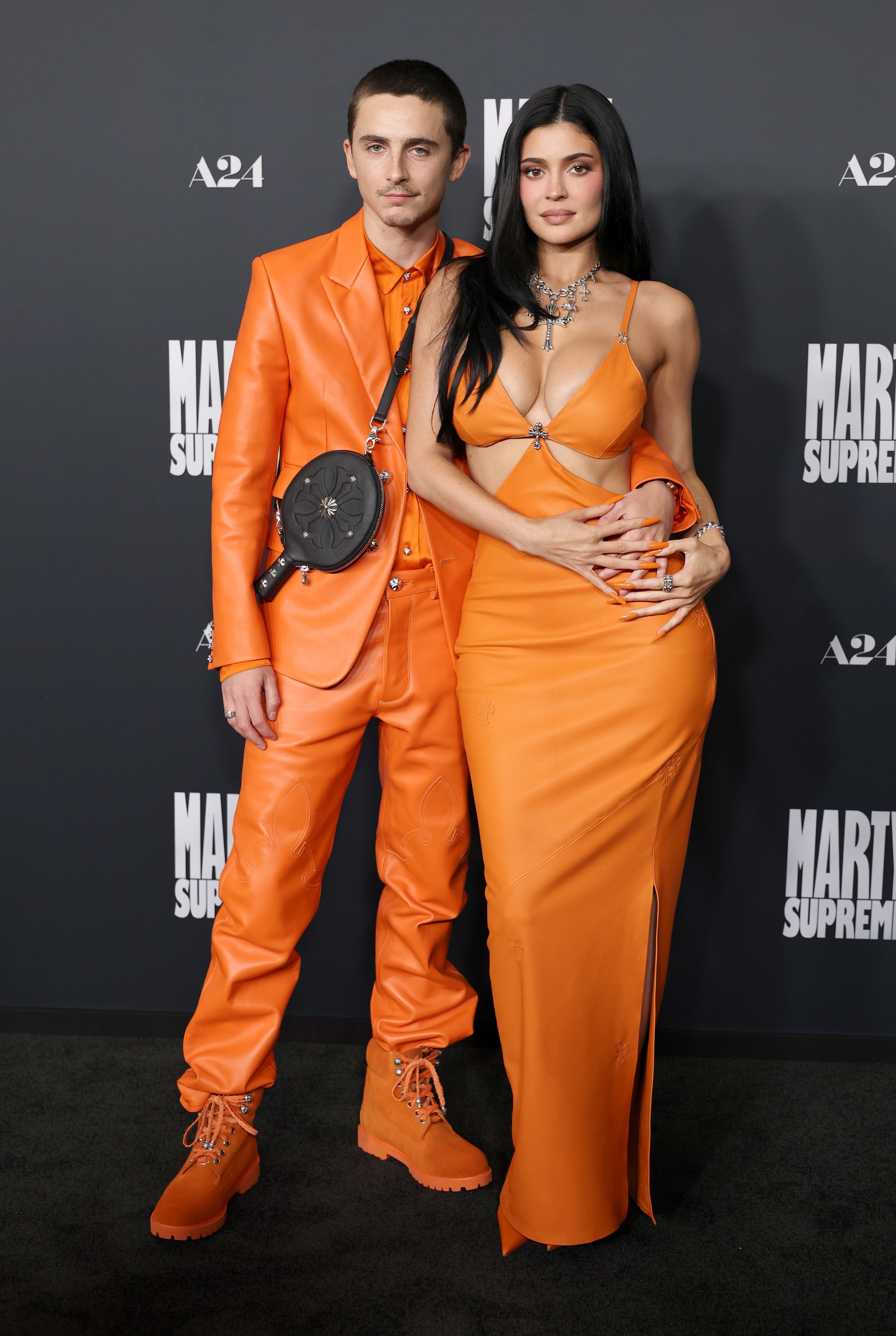 An image of Kylie Jenner and Timoth&eacute;e Chalamet at the Los Angeles premiere of "Marty Supreme" in December, 2025