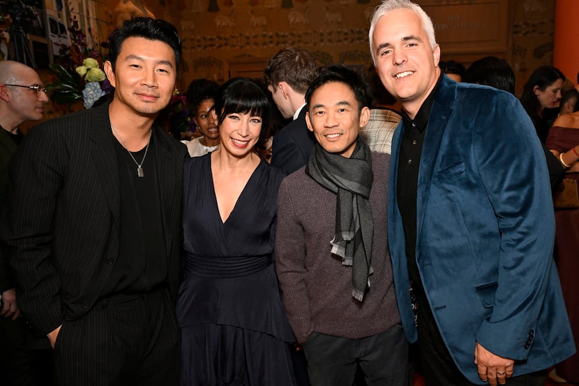 Simu Liu (from left), Jennifer Yale, James Wan and Thomas Brandon attend the premiere of...