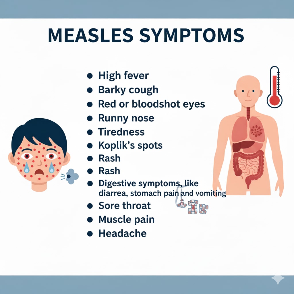 Measles is a highly contagious illness caused by a virus. It causes a widespread rash and flu-like symptoms. (Made using Gemini AI)