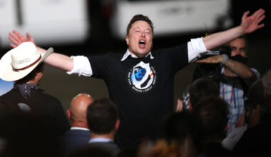 SpaceX founder Elon Musk celebrates after the successful launch of the SpaceX Falcon 9 rocket with the manned Crew Dragon spacecraft at the Kennedy Space Center on May 30, 2020