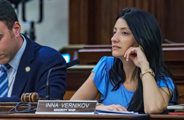 NYC Council member Inna Vernikov is pictured during a New York City Council Committee meeting on Sept. 6, 2023. (Photo by Erik McGregor/LightRocket via Getty Images)