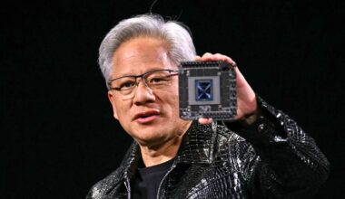 Nvidia CEO Jensen Huang delivers a keynote address at the Consumer Electronics Show (CES) in Las Vegas, Nevada on January 6, 2025.