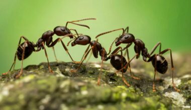 Image of a group of four ants in front of a green backdrop.