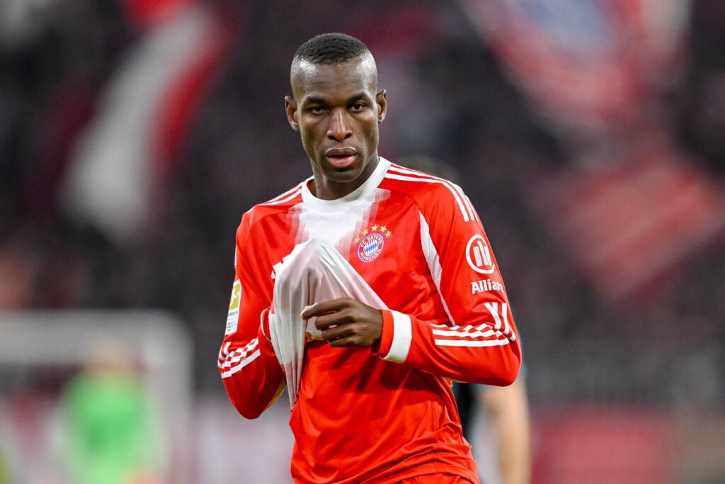 Nicolas Jackson of FC Bayern München looks on during the Bundesliga match between FC Bayern München and FC St. Pauli