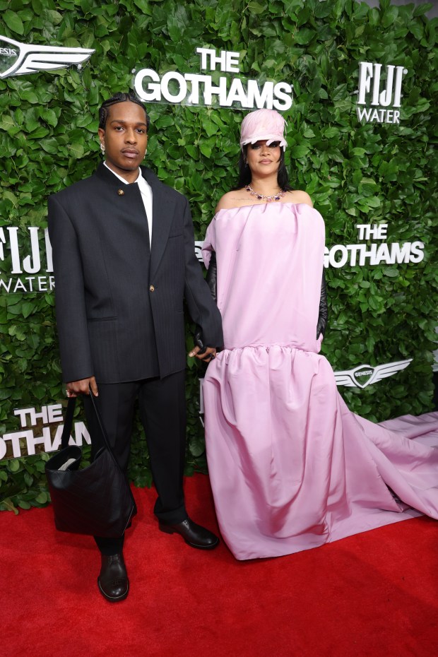 NEW YORK, NEW YORK - DECEMBER 01: A$AP Rocky and Rihanna attend the 35th Gotham Film Awards at Cipriani Wall Street on December 01, 2025 in New York City. (Photo by Michael Loccisano/Getty Images)