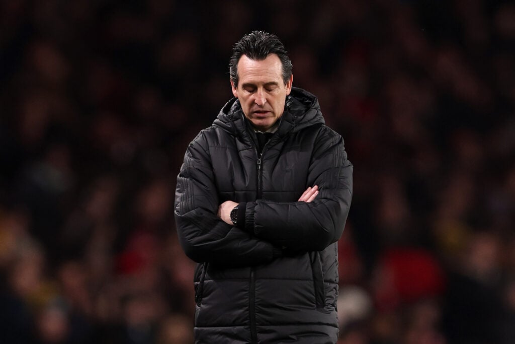 Unai Emery looking dejected as Arsenal beat Aston Villa 4-1