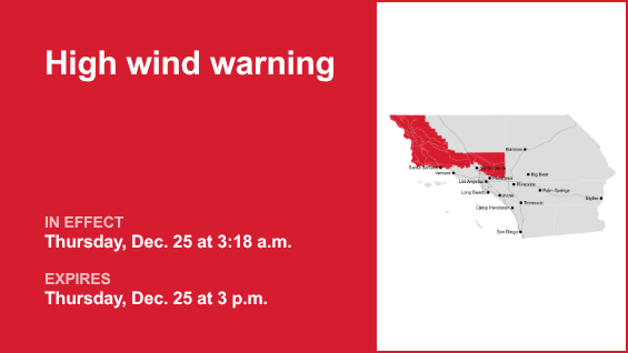 High wind warning in place for 5 Freeway north of LA until Thursday afternoon – gusts as high as 70 mph – Redlands Daily Facts
