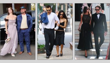 A collage of the best-dressed celebrity couples, including Zoe Kravitz and Harry Styles, Lewis Pullman and Kaia Gerber and Lana Del Rey and Jeremy Dufrene