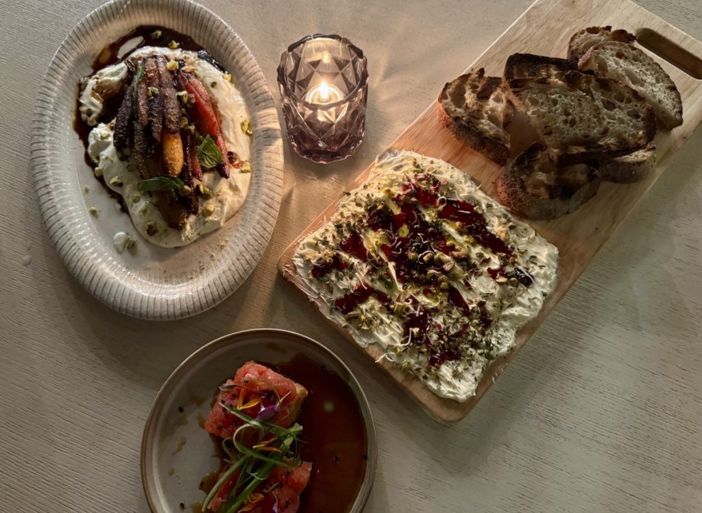 Three plates with appetizers from Sparrow.