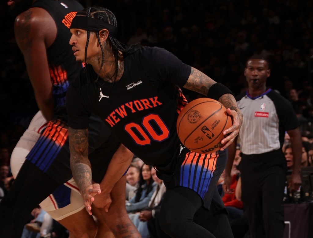 Jordan Clarkson drives to the basket during the Knicks' loss to the 76ers on Dec. 19, 2025 at Madison Square Garden.