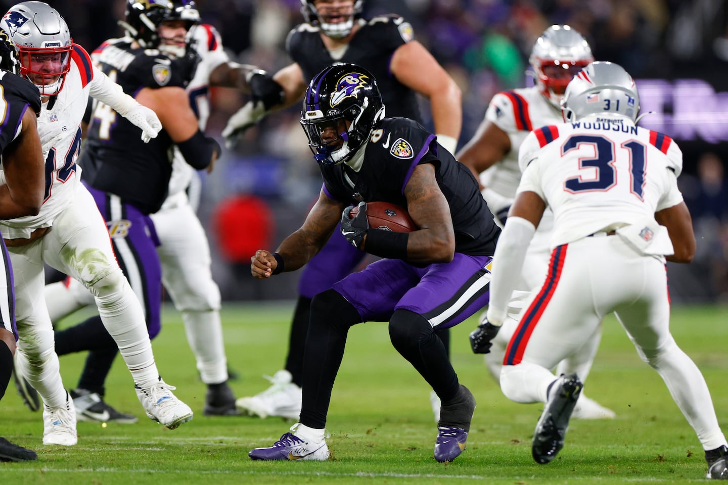 Ravens quarterback Lamar Jackson didn't play in the second half because of a back injury.