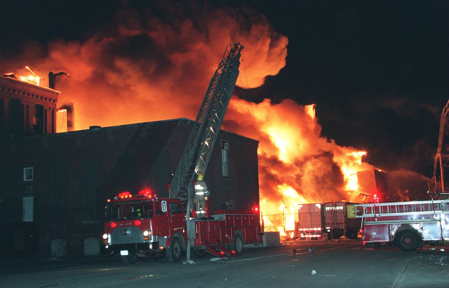 The Malden Mills complex was destroyed by fire on the night of Dec. 11, 1995. 