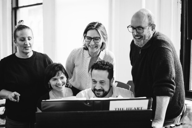 The creative team behind "The Heart" consists of (from left) choreographer Mandy Moore, songwriter Anne Eisendrath, book writer Kait Kerrigan, songwriter Ian Eisendrath and director Christopher Ashley. (Tia Byington)