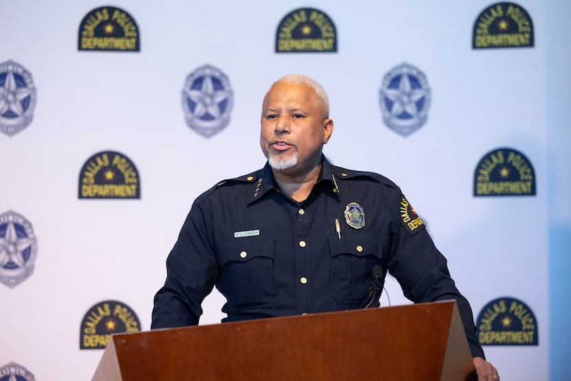 Chief of Police Daniel Comeaux speaks at a press conference Nov. 26, 2025 in Dallas.