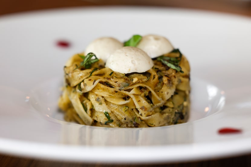 Poached cream of cauliflower with zucchini peanut pasta was one of the tasting-menu options...