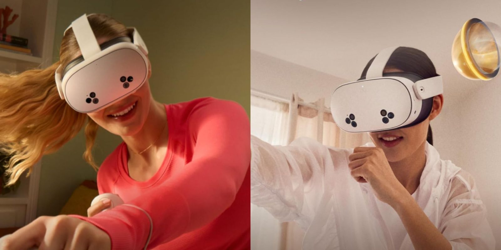 Image showing two different person wearing Meta's Quest 3S headset.