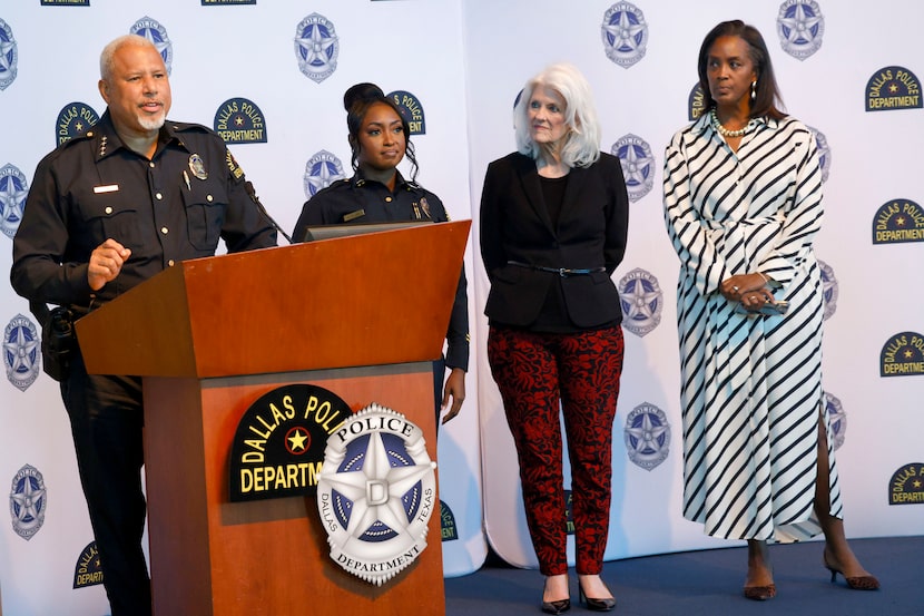 Dallas police Chief Daniel Comeaux speaks during a news conference on Nov. 4, 2025, at the...