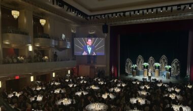 Gov. Josh Shapiro gives his annual speech to the 127th annual Pennsylvania Society dinner at the Waldorf Astoria hotel in Midtown Manhattan.