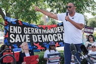 U.S. Rep. Marc Veasey speaks as opponents rally before a Texas House redistricting committee...