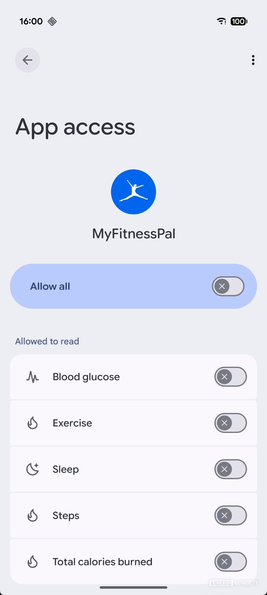 Old Health Connect app access page