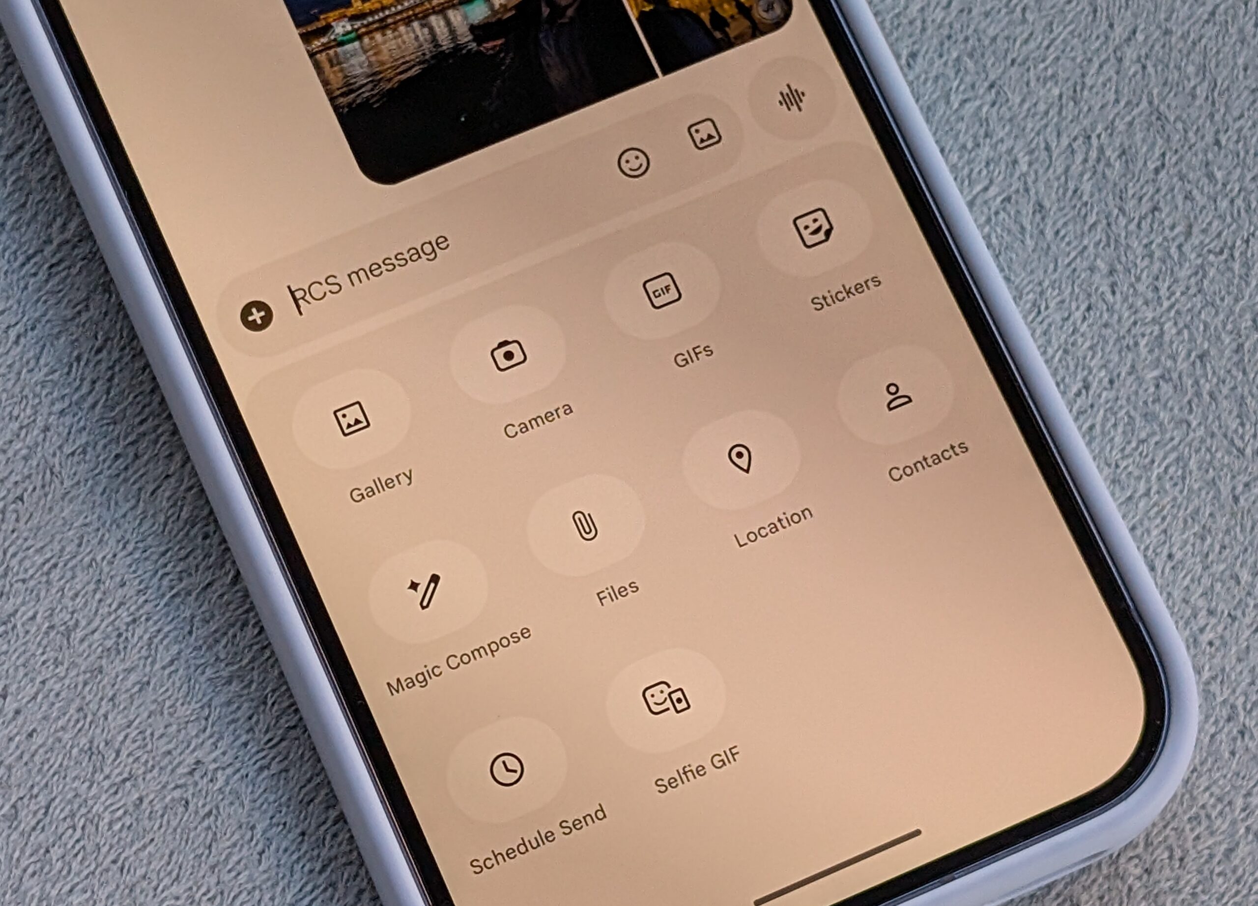 Message attachment options in Google Messages on Google Pixel 10 Pro